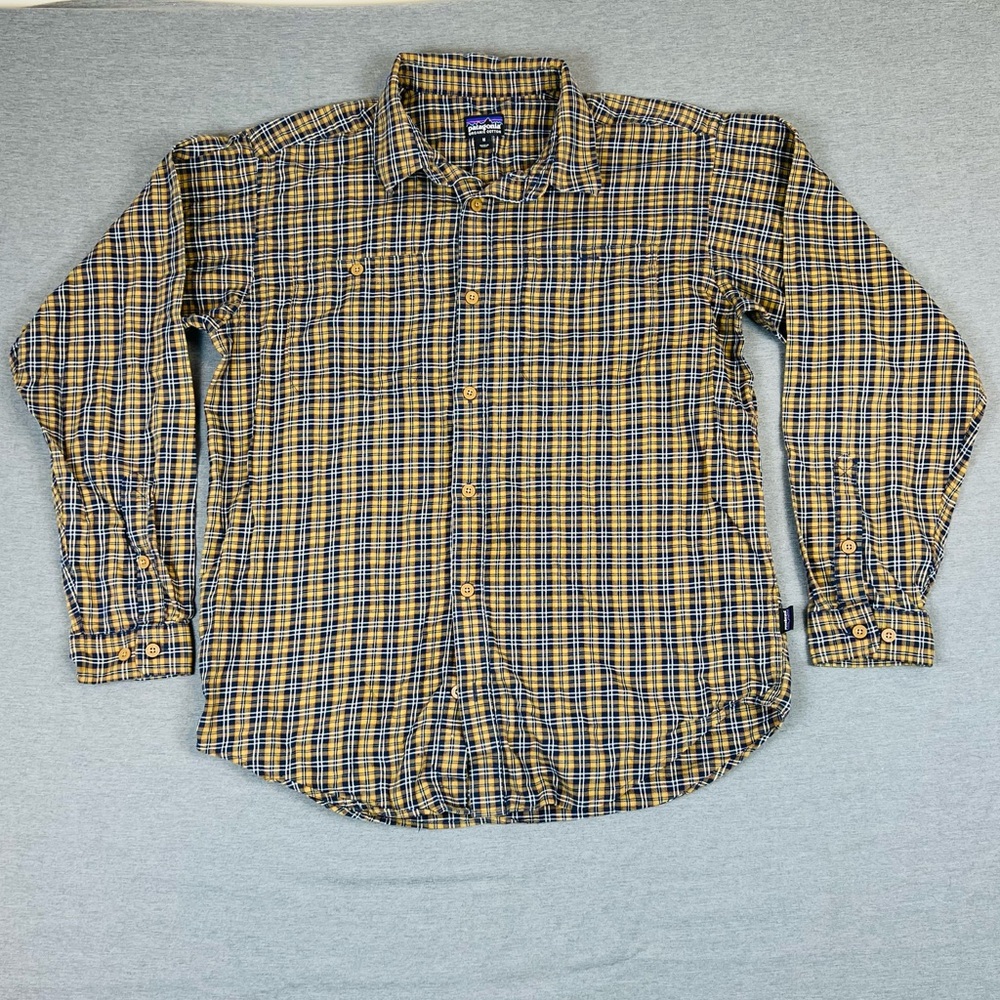 Patagonia Flannel Casual Plaid Shirt Blue and Yellow